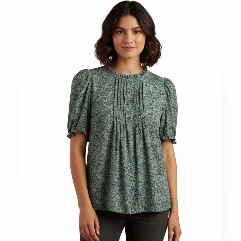 Loft Green Patterned Blouse Size Medium Euc - image 1